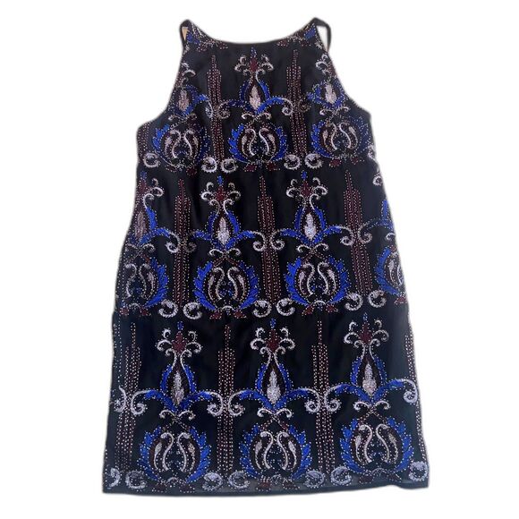 Francesca's Black Beaded Embellished Sleeveless Shift Mini Dress Sz S NWT - Picture 1 of 4
